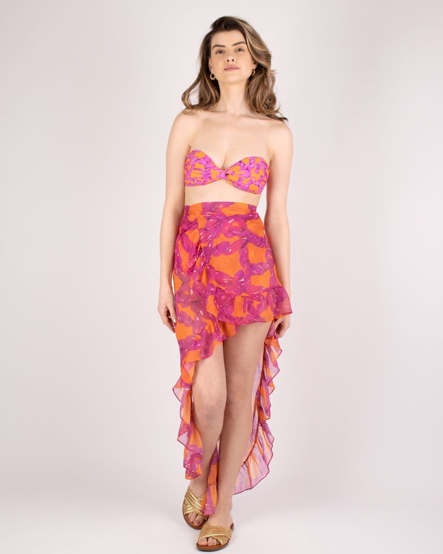 Women Karla Vivian Skirts | Pink And Orange Buriti Wrap Ruffle Skirt