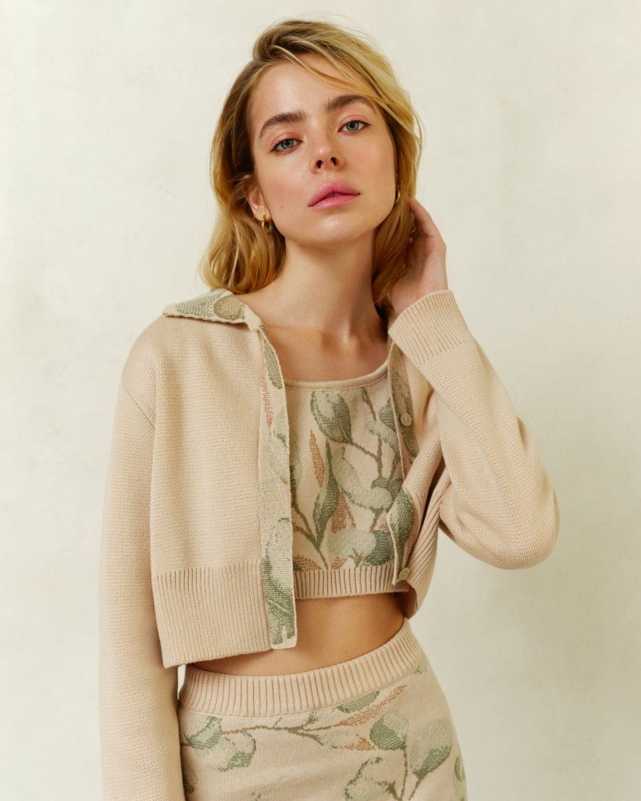 Women 25 UNION Jumpers & Cardigans | Cream Knitted Printed Cardigan