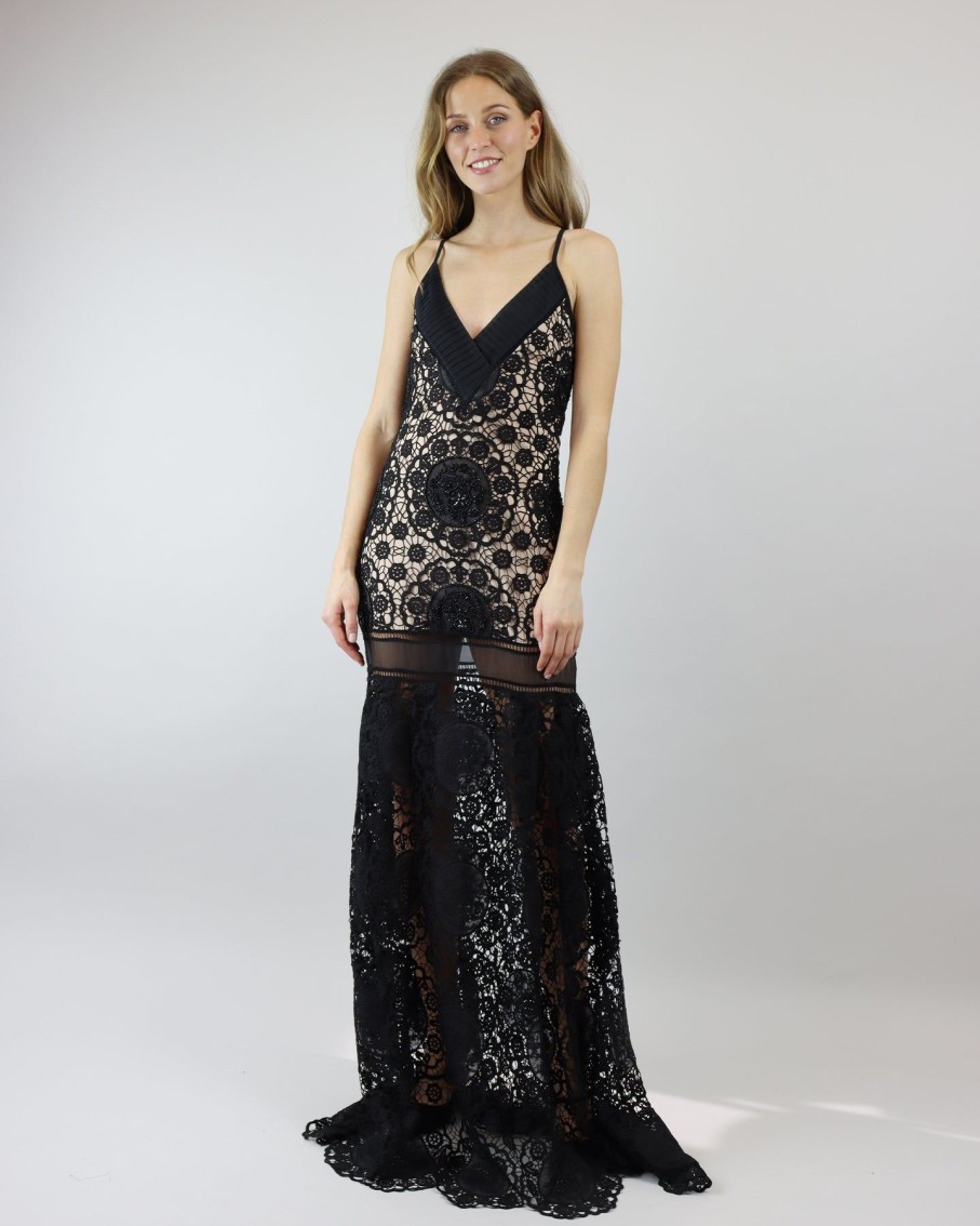 Women LN Brand Dresses | Black Lace Fishtail Full Length Dress