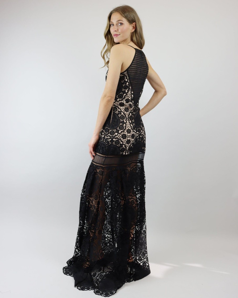 Women LN Brand Dresses | Black Lace Fishtail Full Length Dress