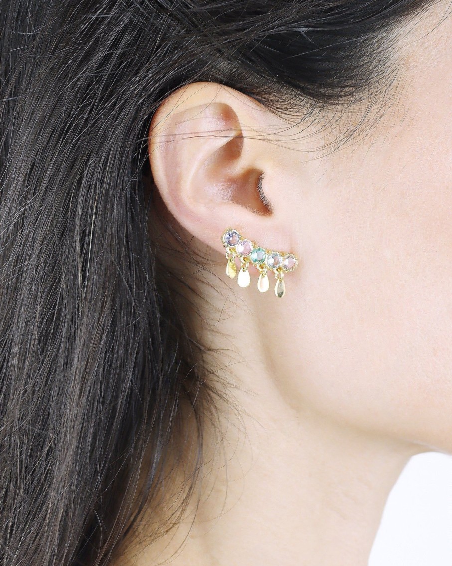 Women Márcia Mór for Blaiz Earrings | Gold Rainbow Climber Teardrop Earrings