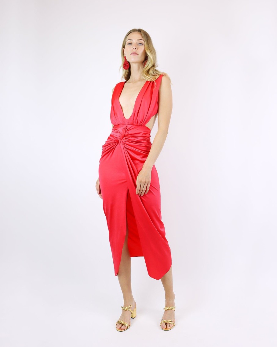 Women BAOBAB Dresses | Mia Ruby Plunge Front Knot Midi Dress