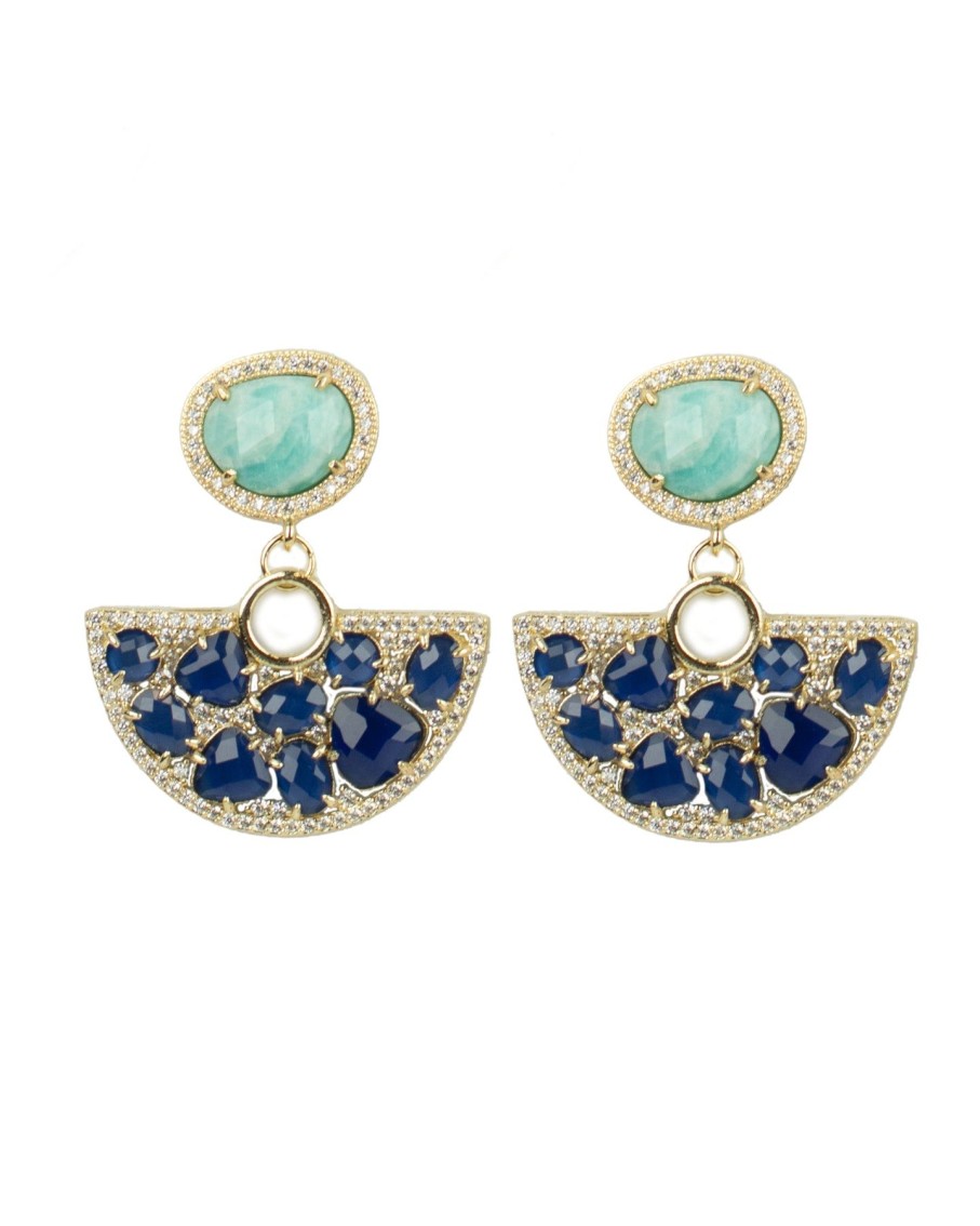 Women 227 Earrings | Abstract Crystal Blue Drop Fan Earring