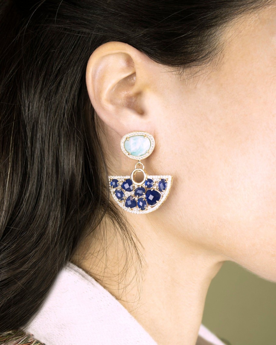 Women 227 Earrings | Abstract Crystal Blue Drop Fan Earring