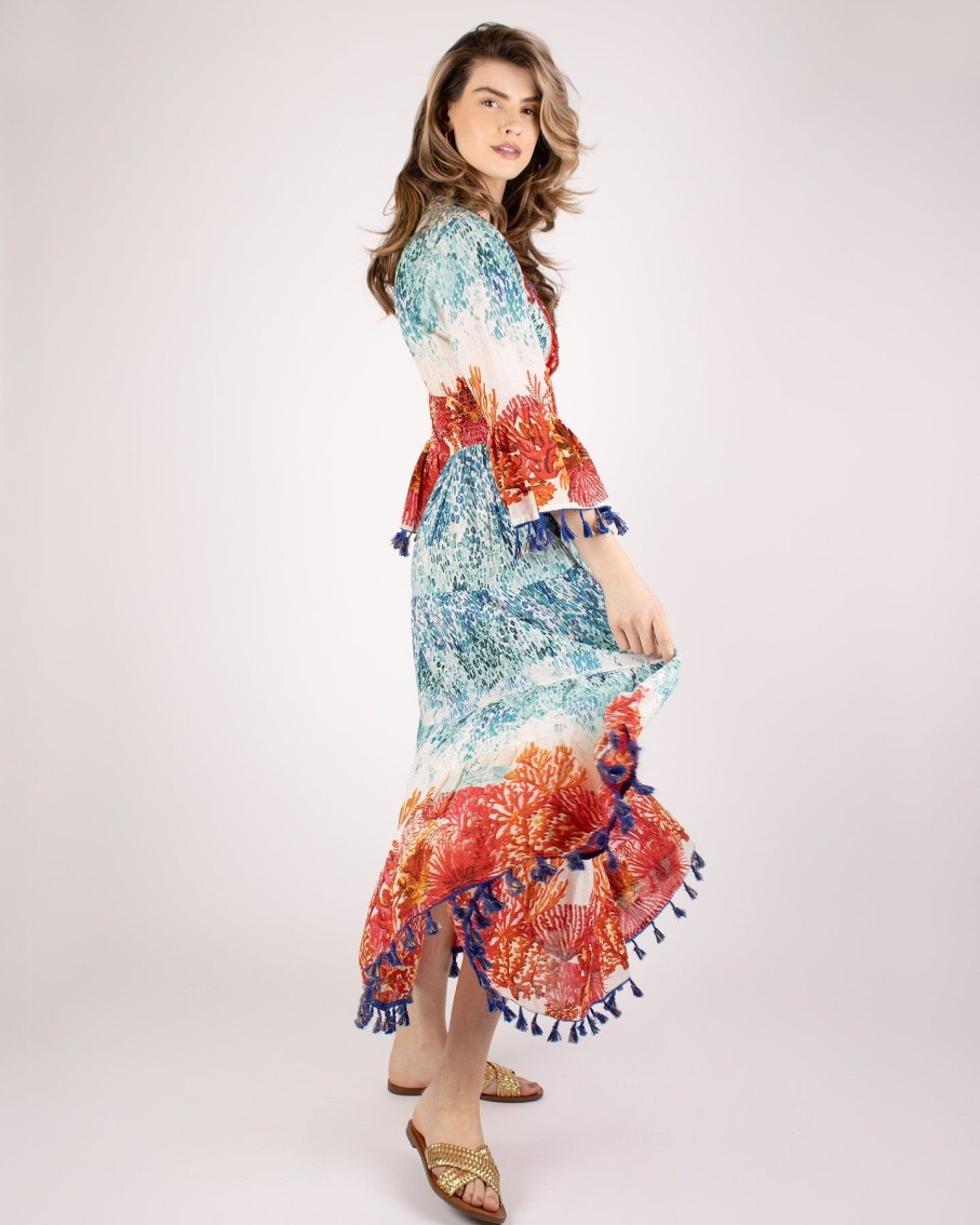 Women BLAIZ Dresses | Coral Printed Tiered Maxi Dress