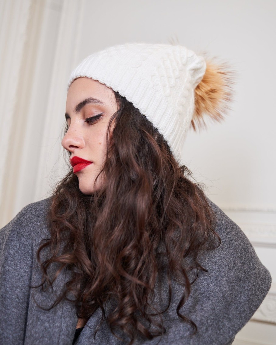 Women 227 Hats, Gloves & Scarves | White Cable Knit Pom Pom Hat