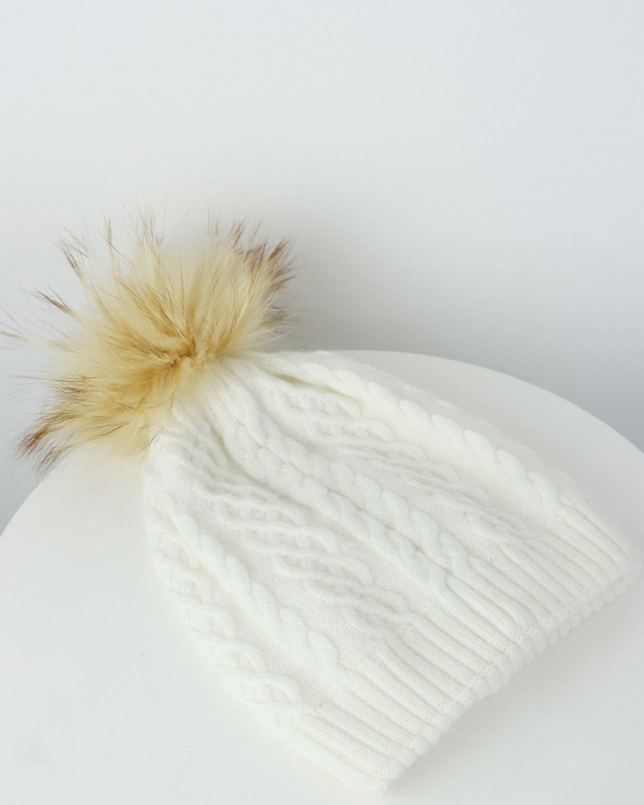 Women 227 Hats, Gloves & Scarves | White Cable Knit Pom Pom Hat