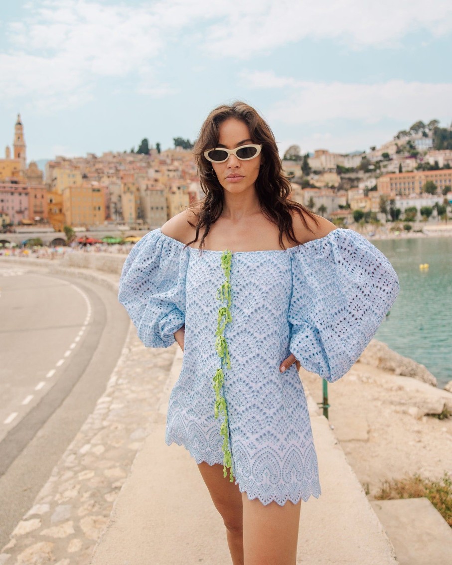 Women Sundress Dresses | Sana Baby Blue Off Shoulder Mini Dress