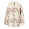 Women Arara for BLAIZ Coats & Jackets | Cream Houndstooth Pattern Faux Fur Collar Reversible Jacket