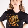 Women Arara for BLAIZ Tops & T-Shirts | Cheetah In Love Gold Beaded Black T-Shirt