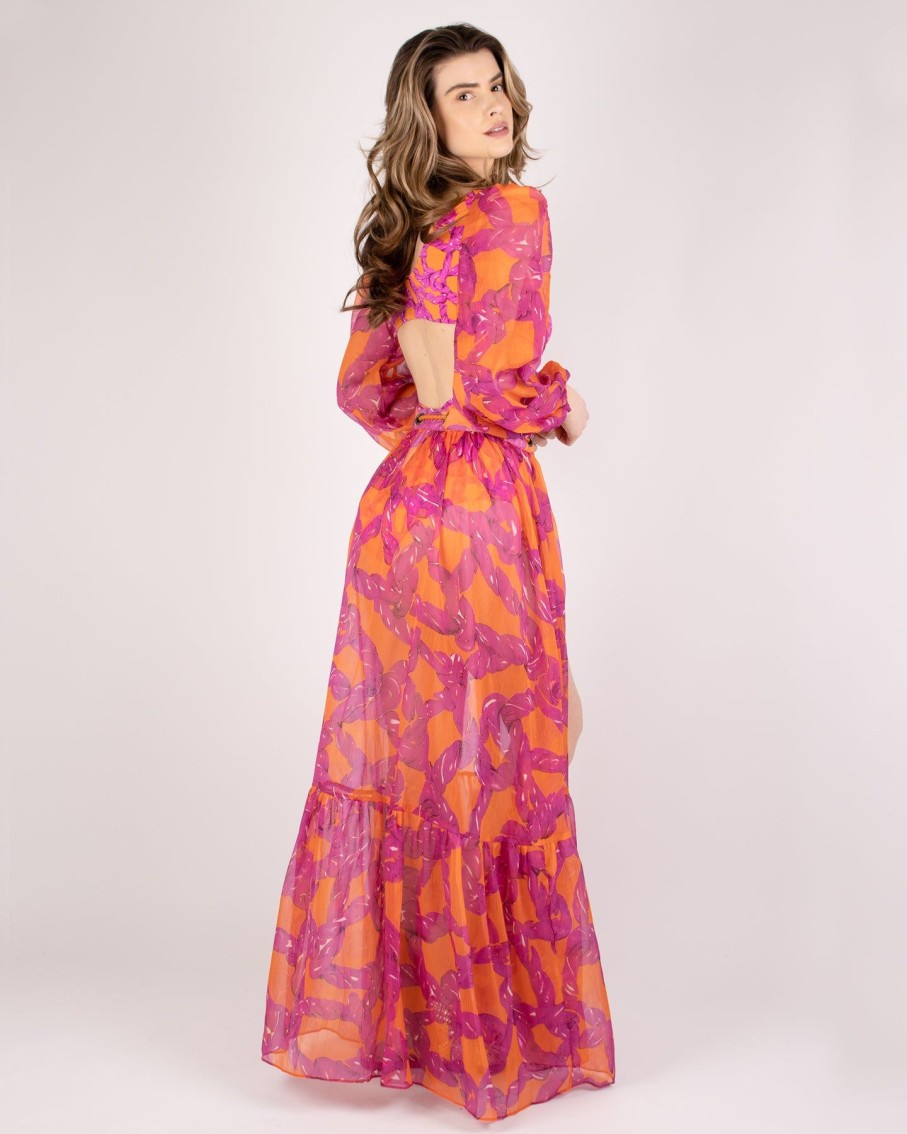 Women Karla Vivian Skirts | Pink And Orange Buriti Wrap Long Skirt