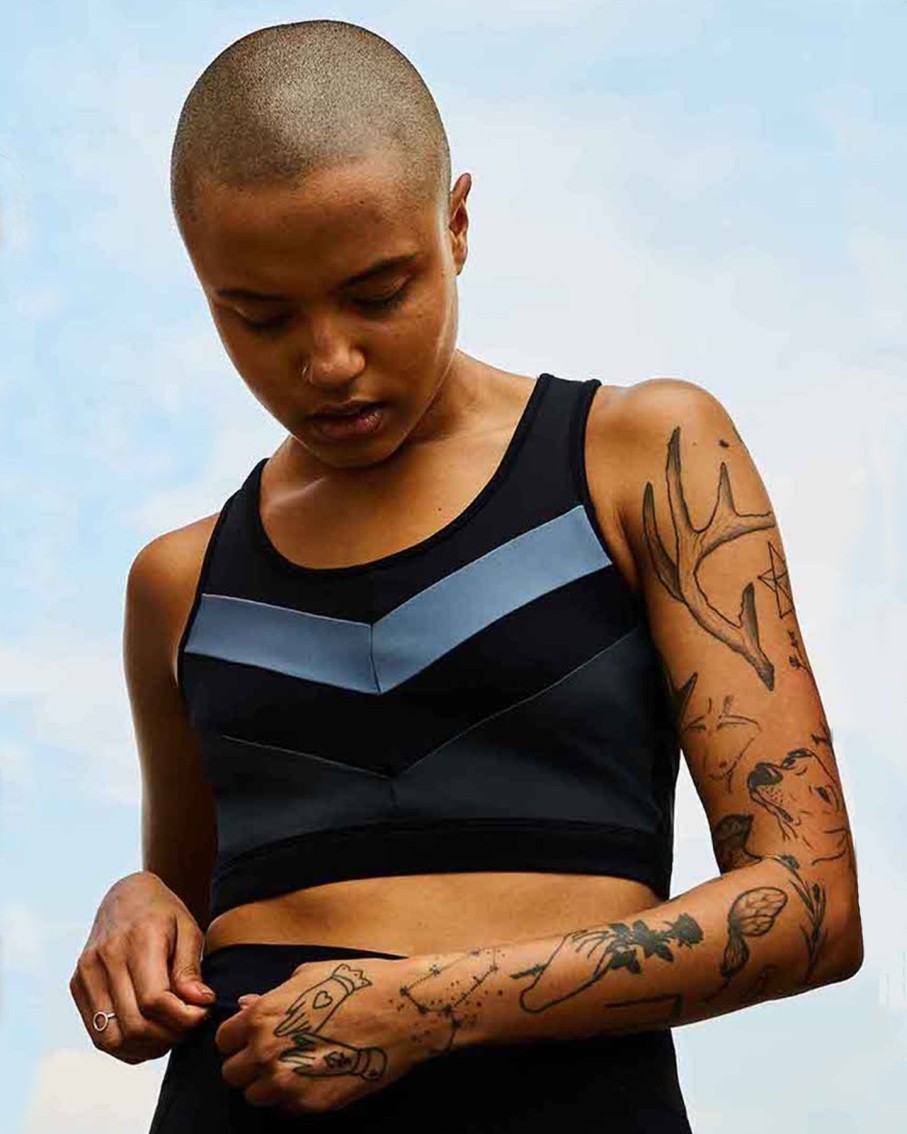 Women Alekta Activewear | Black & Grey Stripe Sports Bra