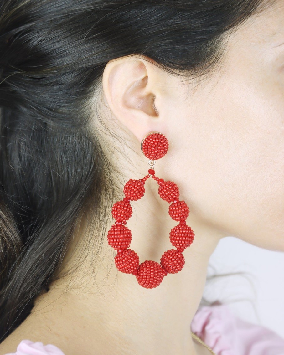 Women BLAIZ Earrings | Red Beaded Macaw Teardrop Earrings