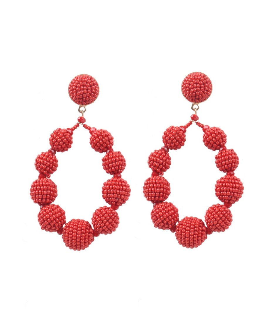 Women BLAIZ Earrings | Red Beaded Macaw Teardrop Earrings