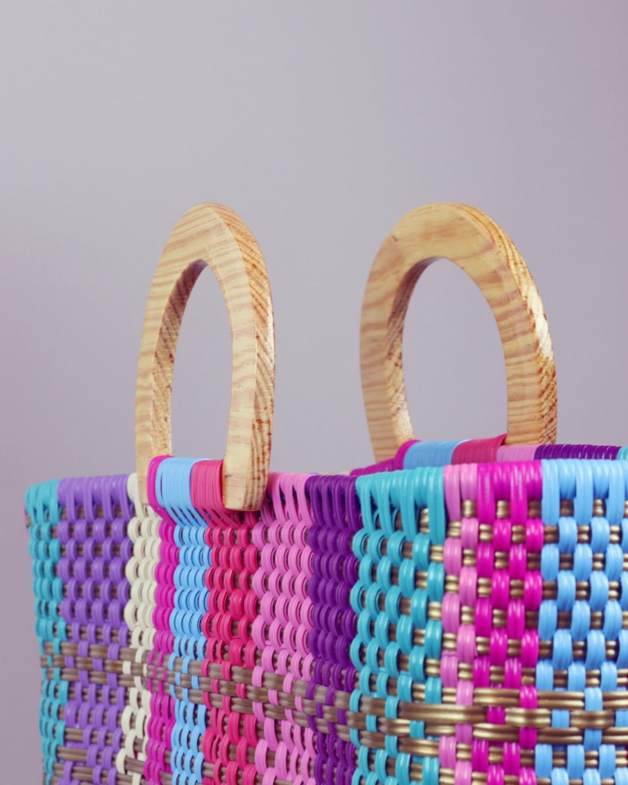 Women BLAIZ Mexico Beach Bags | Laura Sofia Wooden Handle Woven Tote