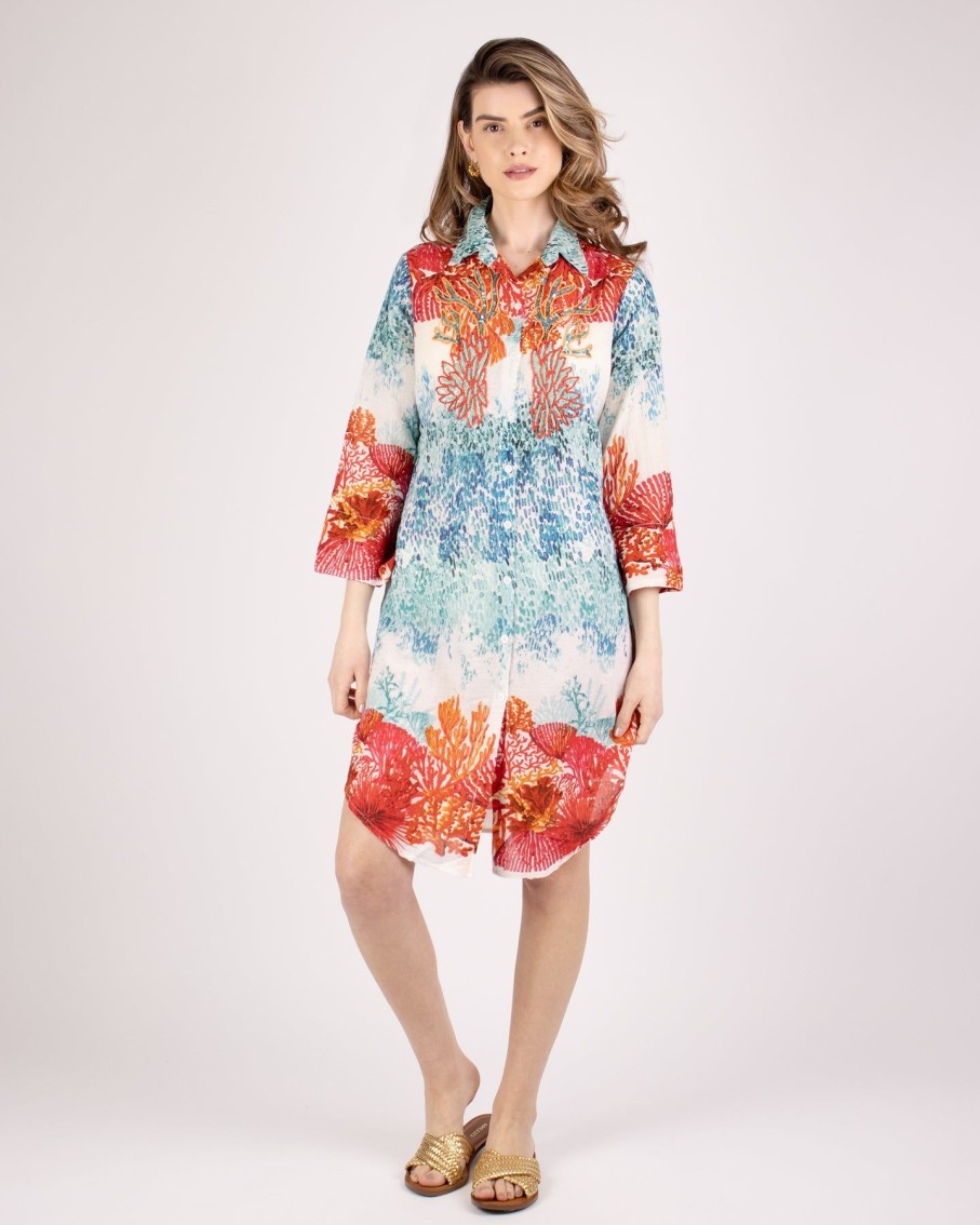 Women BLAIZ Dresses | Coral Printed Shirt Dress