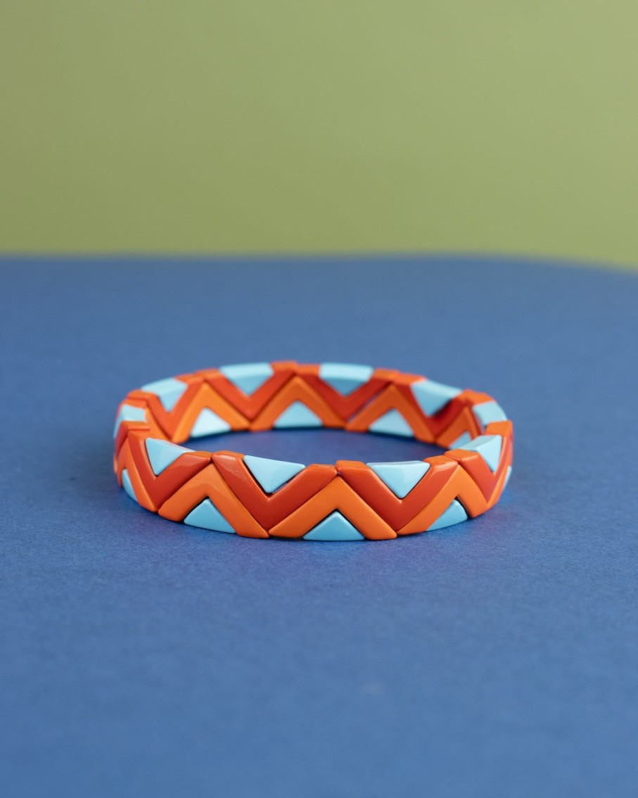 Women 227 Bracelets | Coral Red Baby Blue Zig Zag Enamel Bracelet