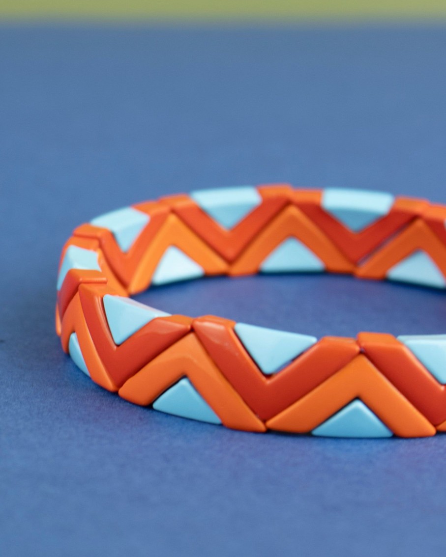 Women 227 Bracelets | Coral Red Baby Blue Zig Zag Enamel Bracelet