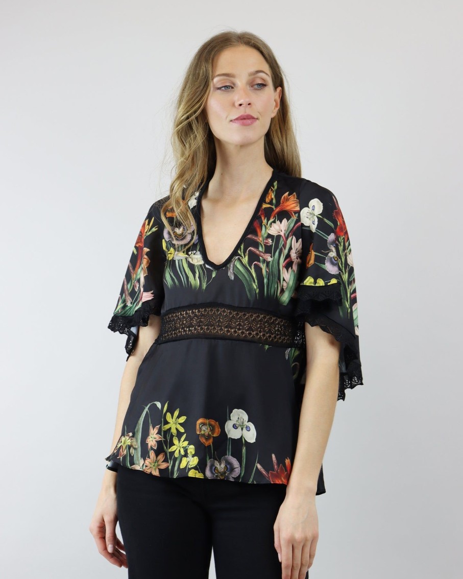 Women Cecilia Prado Tops & T-Shirts | Black Floral Lace Top