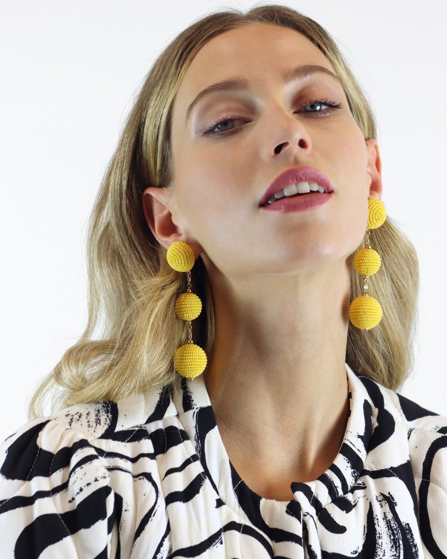 Women BLAIZ Earrings | Yellow Triple Bobble Earrings