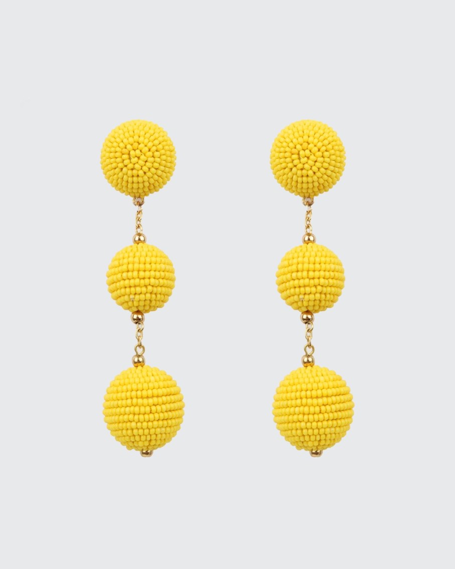 Women BLAIZ Earrings | Yellow Triple Bobble Earrings