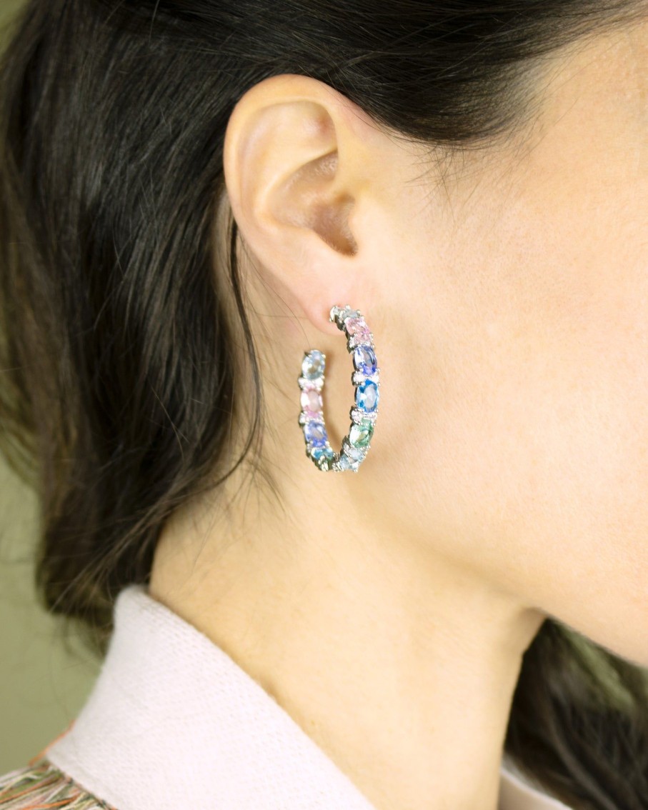 Women 227 Earrings | Silver Sunset Gem Hoop Earrings