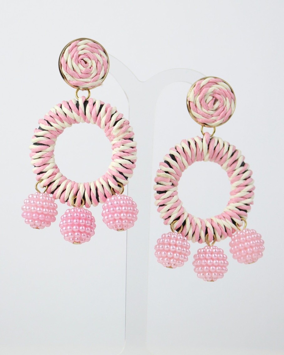 Women 227 Earrings | Candy Pink Striped Bobble Earrings