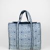 Women Ayras World Totes | Cross Flower Blue Block Printed Cotton Quilted Tote Bag