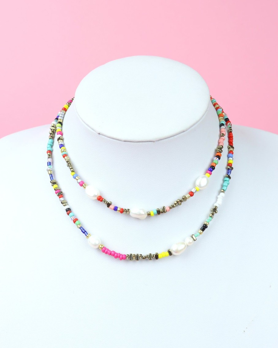 Women 227 Necklaces | Rainbow Beaded Pearl Choker