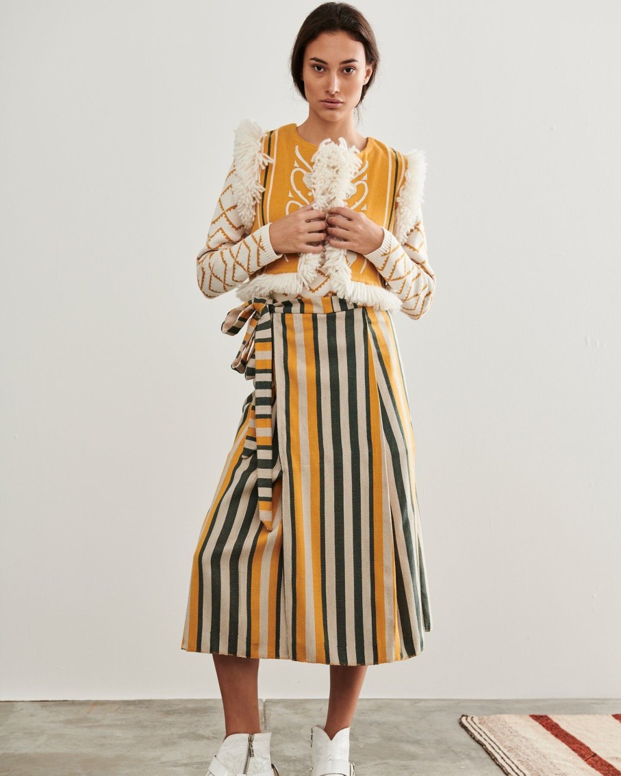 Women ESCVDO Skirts | Striped Pancha Midi Skirt