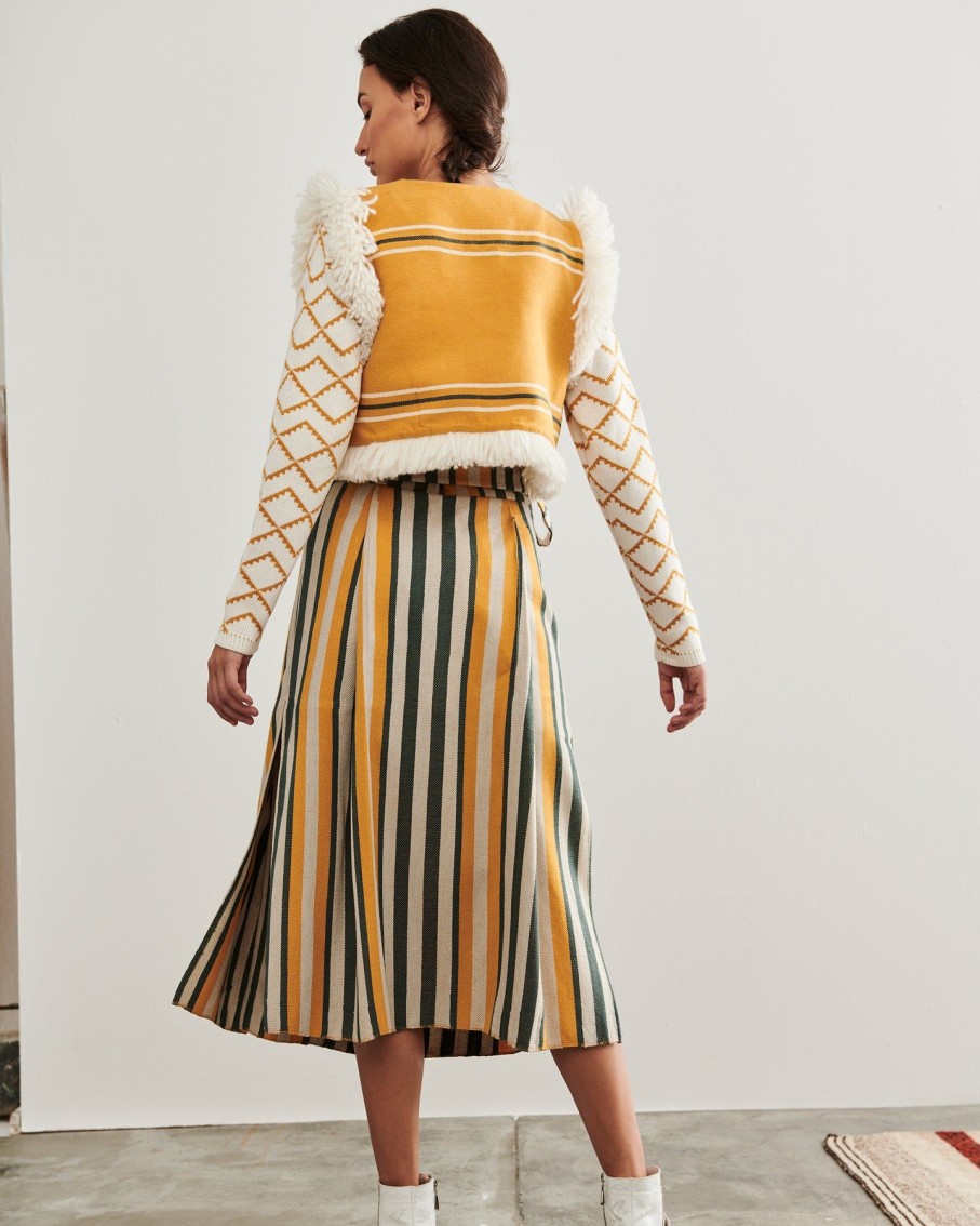 Women ESCVDO Skirts | Striped Pancha Midi Skirt