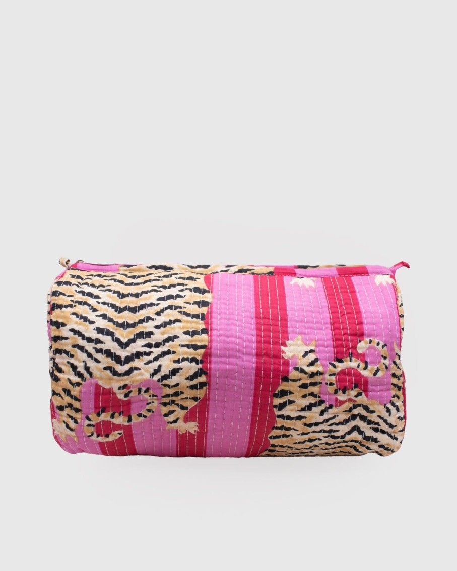 Women Ayras World Wash Bags | Fuchsia Block Printed Cotton Quilted Makeup/Washbag (Set Of 3)