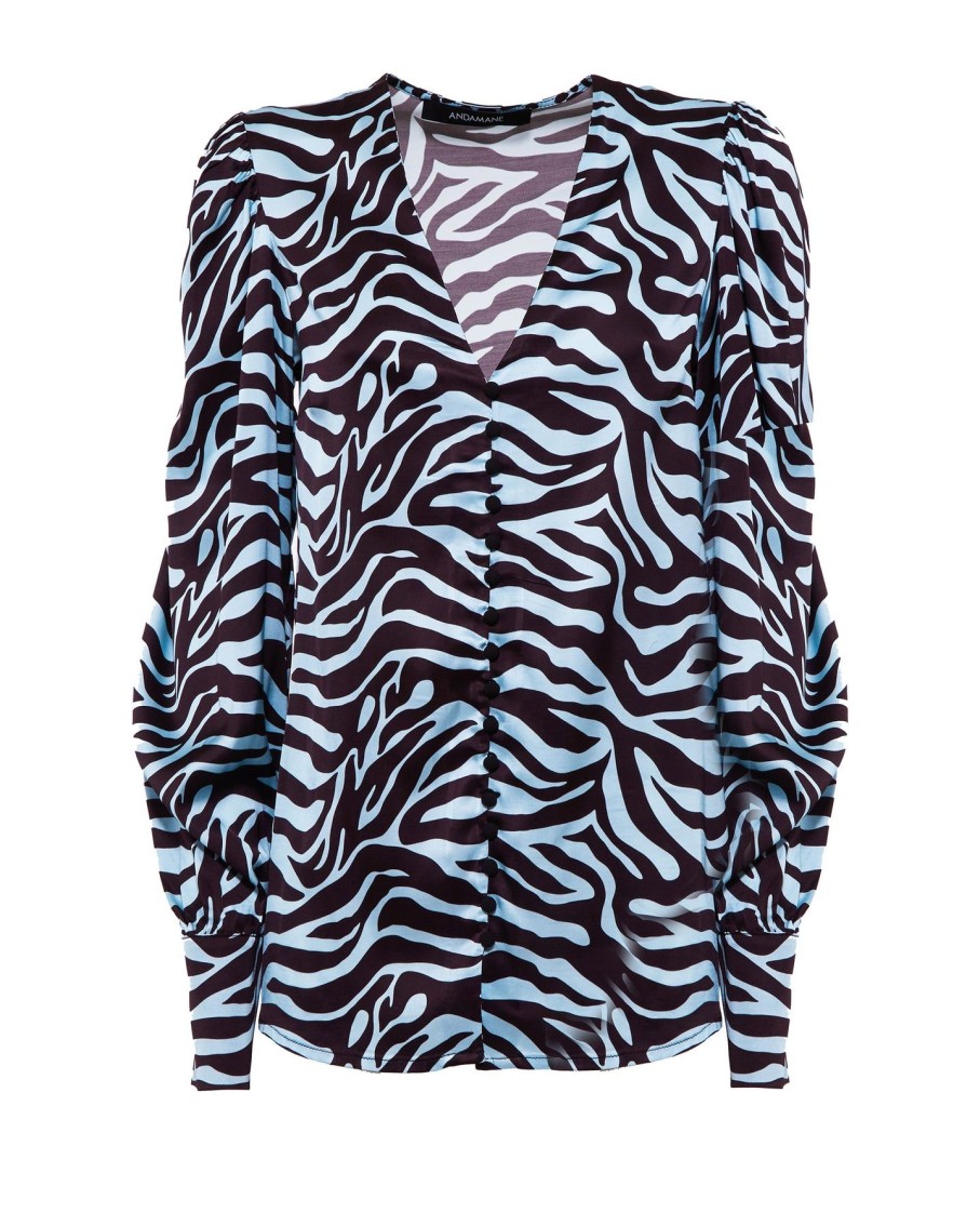 Women Andamane Shirts & Blouses | Light Blue Zebra Blouse