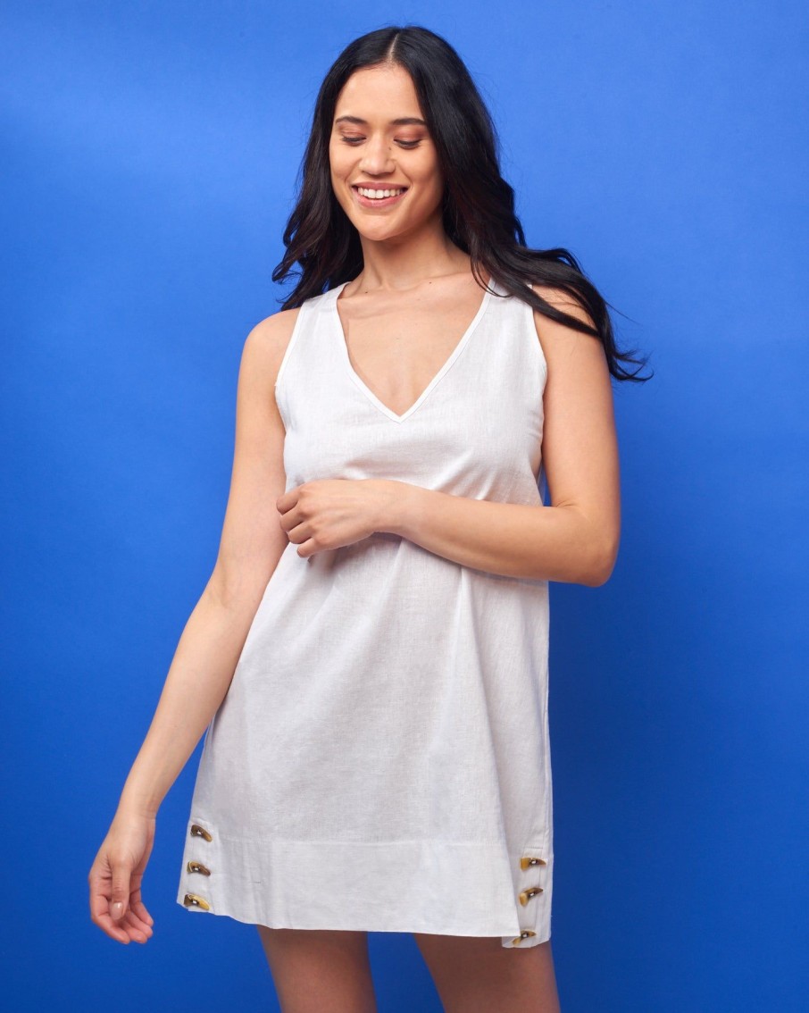 Women Cia Maritima Dresses | Off White Linen Mini Dress