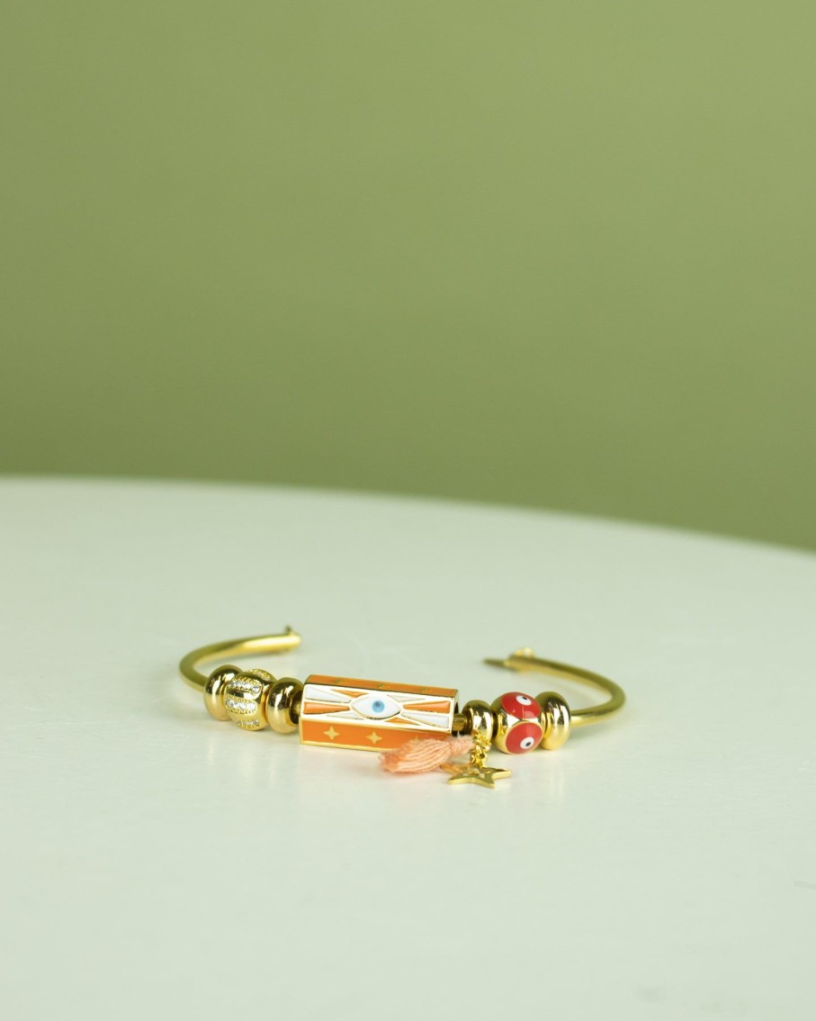 Women 227 Bracelets | Tangerine Orange Evil Eye Gold Charm Bangle