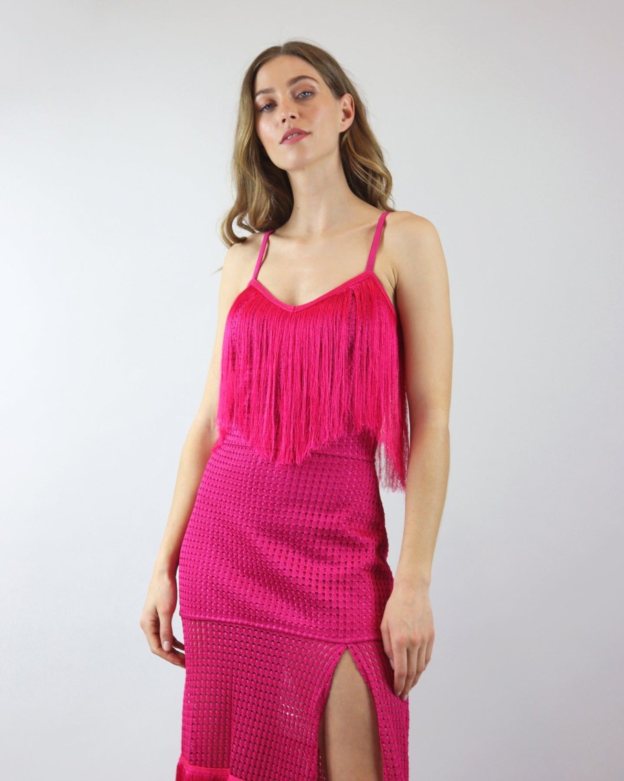 Women Skazi Dresses | Hot Pink Fringe Dress