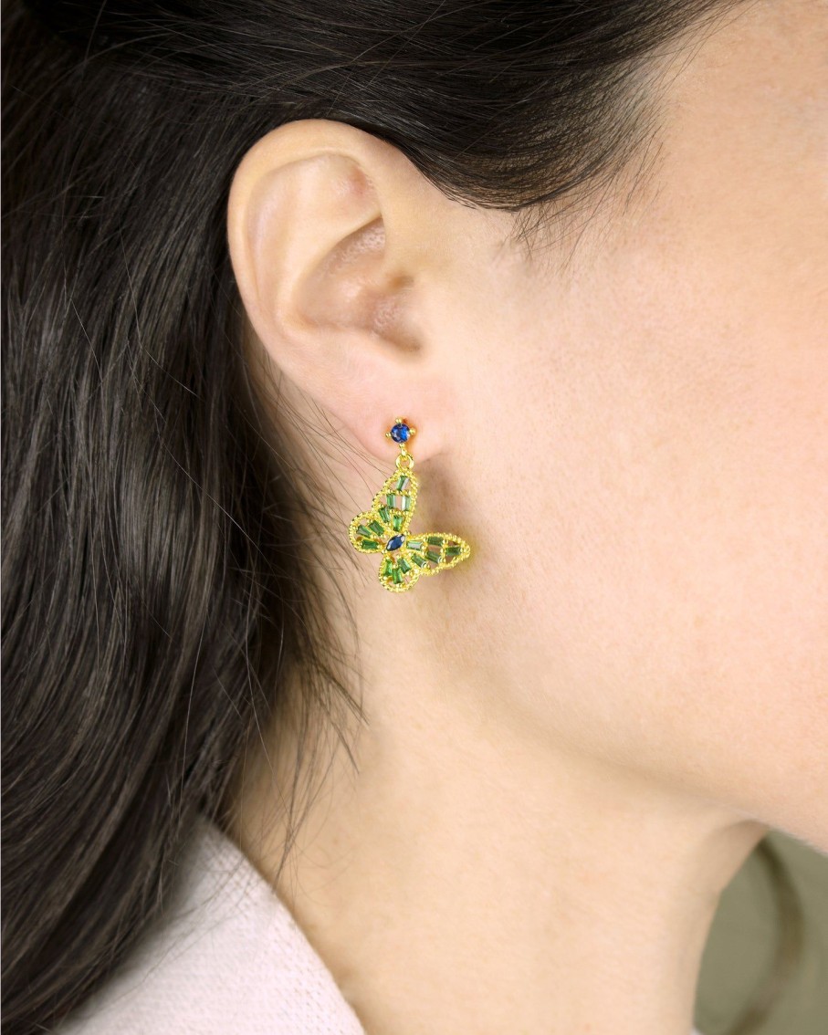 Women 227 Earrings | Butterfly Gem Mini Dangle Drop Earrings