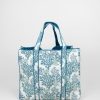 Women Ayras World Totes | Coral Multi Blue Block Printed Cotton Quilted Tote Bag