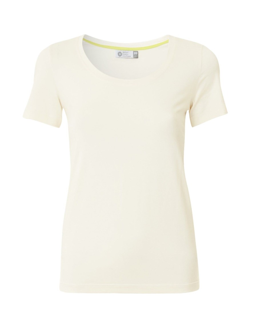 Women Lemon Basics Activewear | Cream Round Neck Short Sleeve T-Shirt