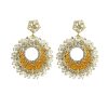 Women 227 Earrings | Amber Crystal Fan Oversized Drop Earrings