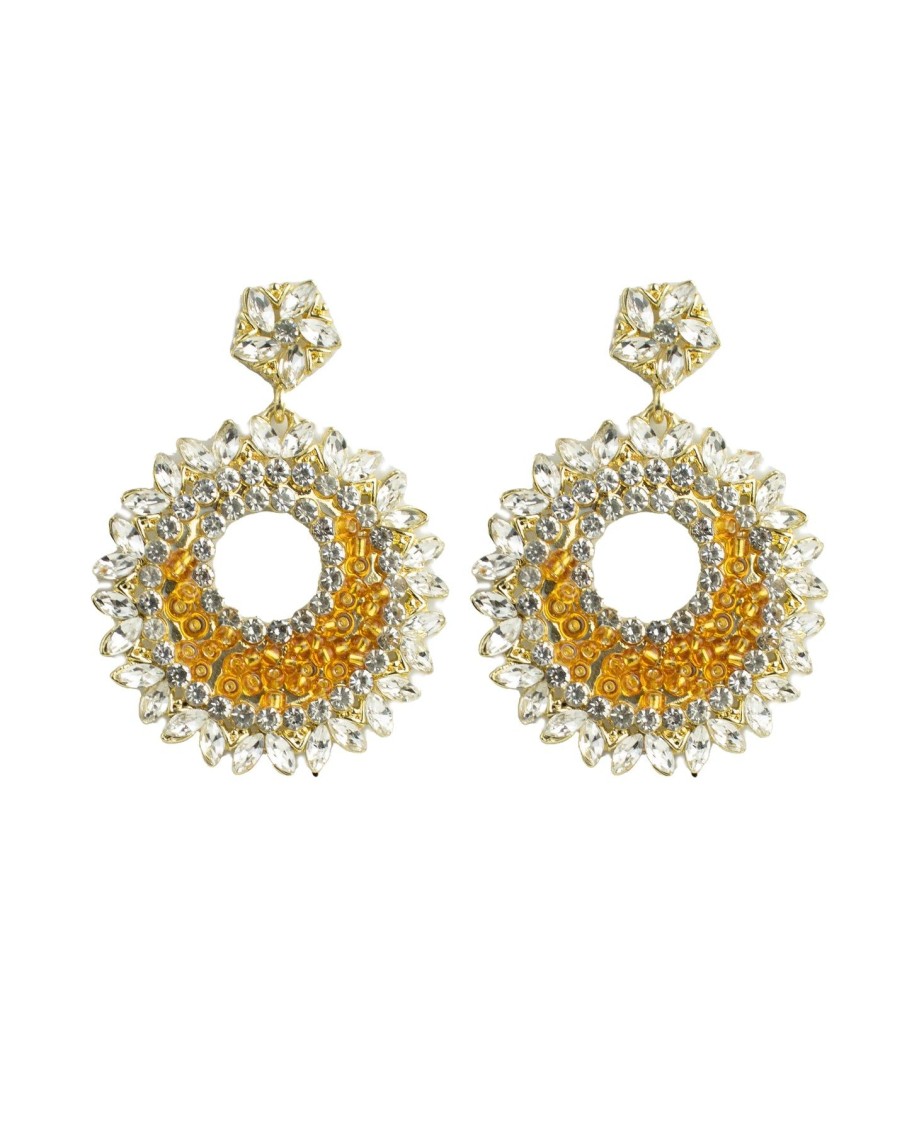 Women 227 Earrings | Amber Crystal Fan Oversized Drop Earrings