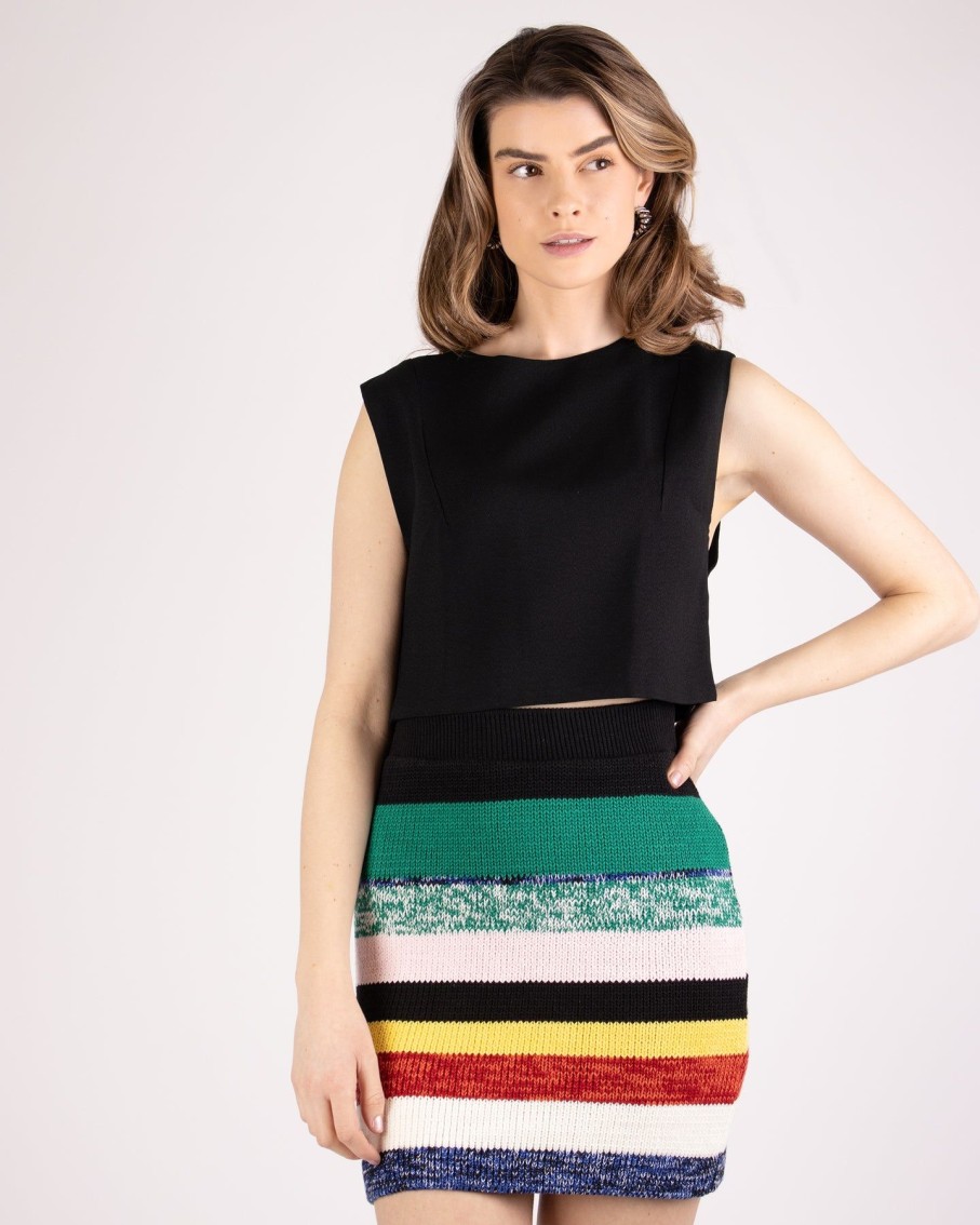 Women Animale Skirts | Multi Coloured Striped Ribbed Knit Mini Skirt