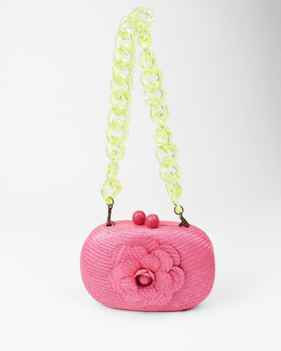 Women Serpui Clutches | Camelia Fuchsia Bun Straw Bag