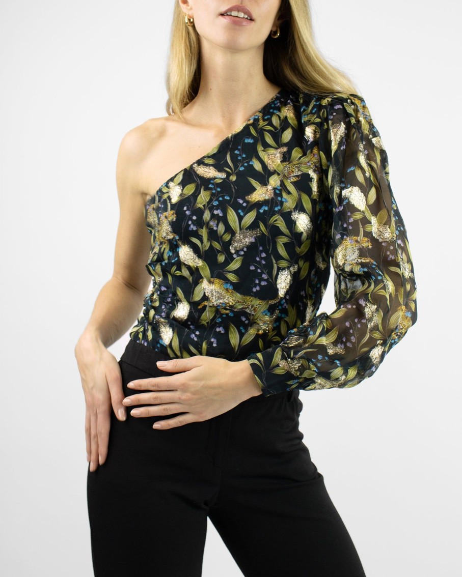 Women Arara for BLAIZ Shirts & Blouses | Valentina One-Shoulder Black Onyx Lurex Blouse