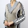 Women Mitawa Jumpers & Cardigans | Camel & Grey Fringed V-Neck Merino Sweater