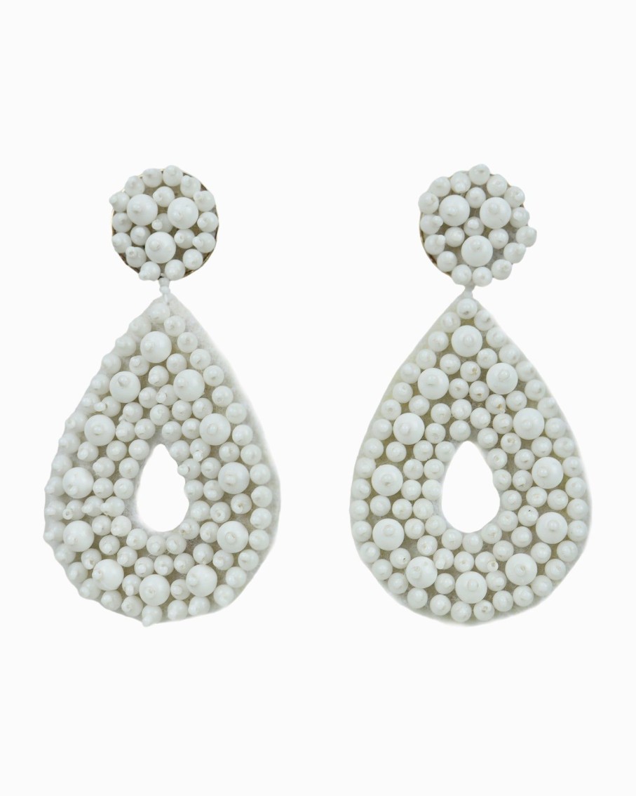 Women BLAIZ Earrings | White Beaded Teardrop Earrings™