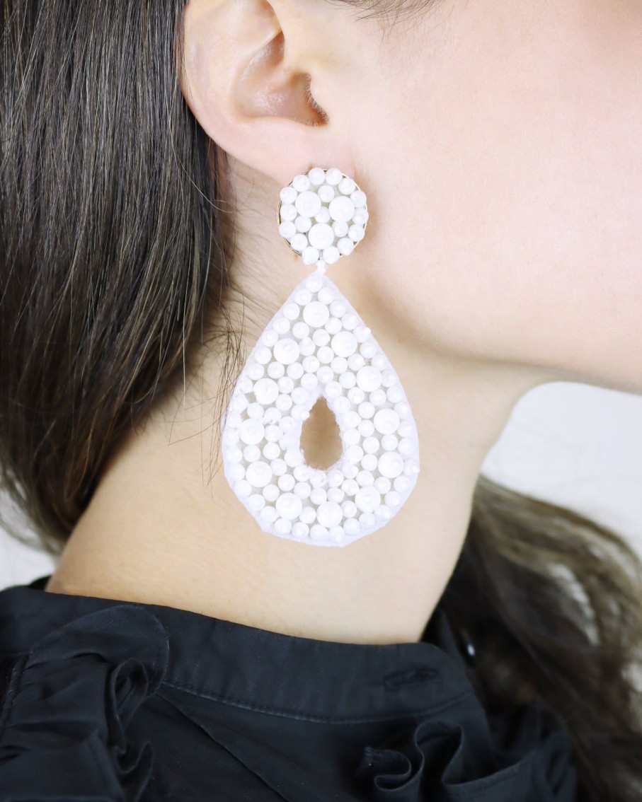 Women BLAIZ Earrings | White Beaded Teardrop Earrings™