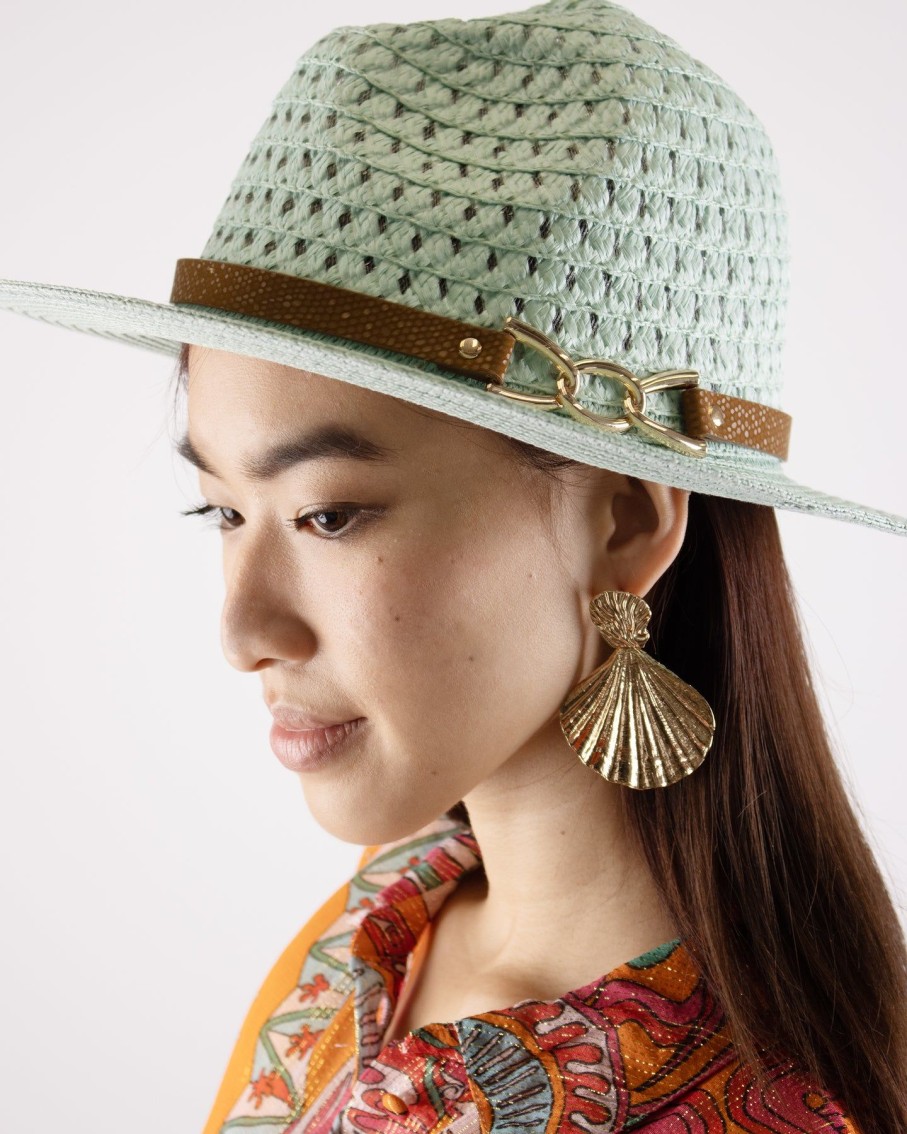 Women Blaiz Hats, Gloves & Scarves | Glenda Aqua Leather Band Paper Straw Hat