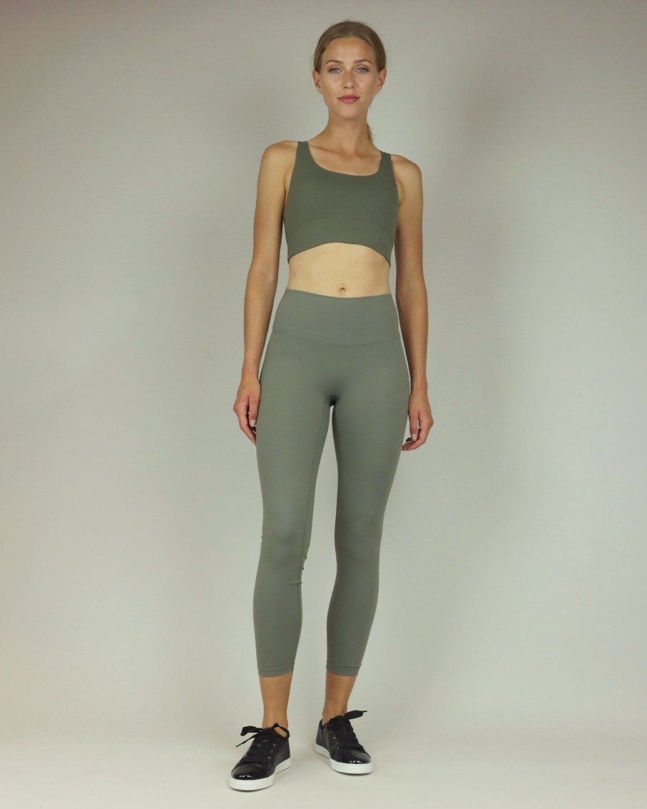 Women BLAIZ Activewear Activewear | Khaki Green High-Waisted Leggings