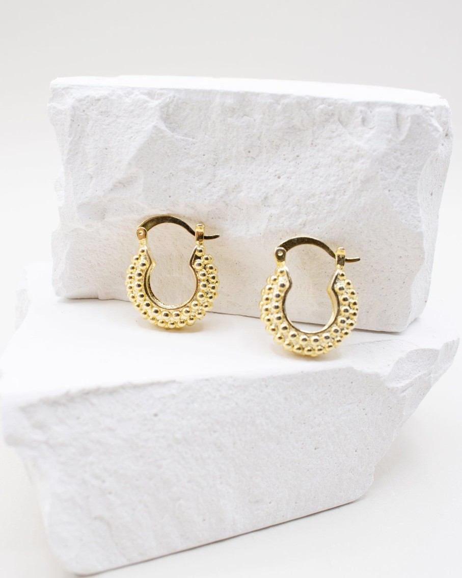 Women 227 Earrings | Emma Gold Textured Hoop Earrings